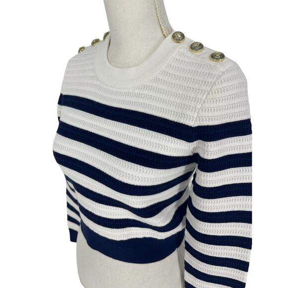 Generation Love White and Blue Striped Janice Cropped Sweater - Picture 9 of 14